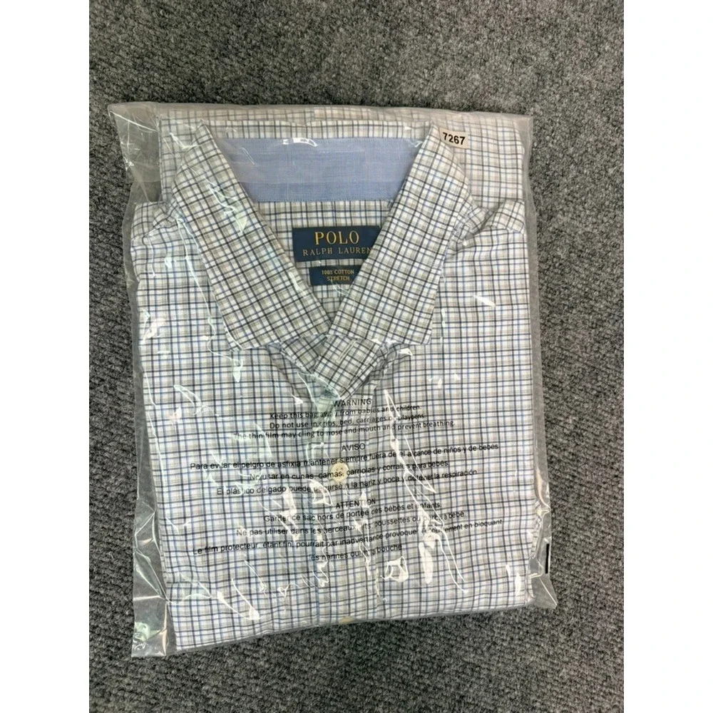 Ralph Lauren Polo  100% Cotton Stretch Button Up Shirt Multicolor Check Size XL